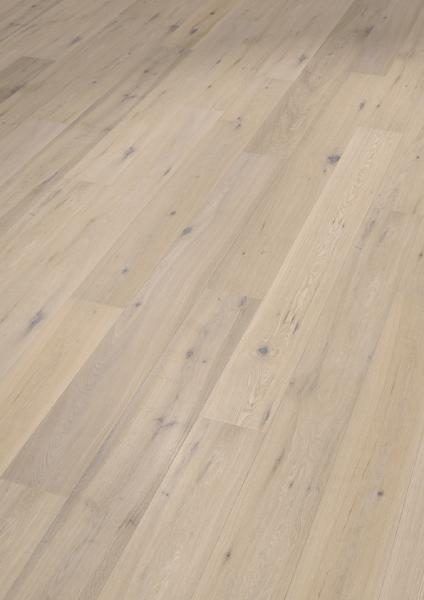 Landhausdiele 220mm breit, Eiche astig, gebürstet, weiß geölt 2,51m²/Paket